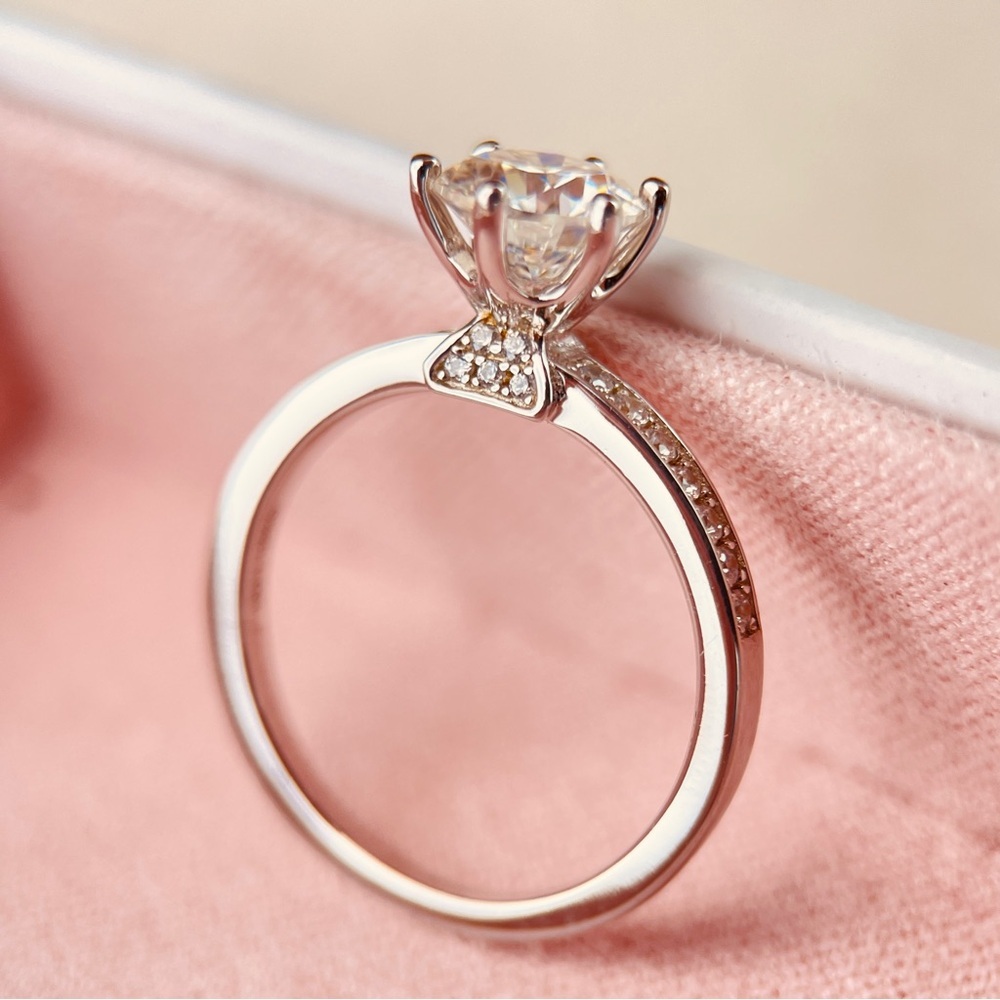 S925 with 18k Gold Plating Hidden Halo Engagement Ring Moissanite 1.19ctw - Picture 6 of 8
